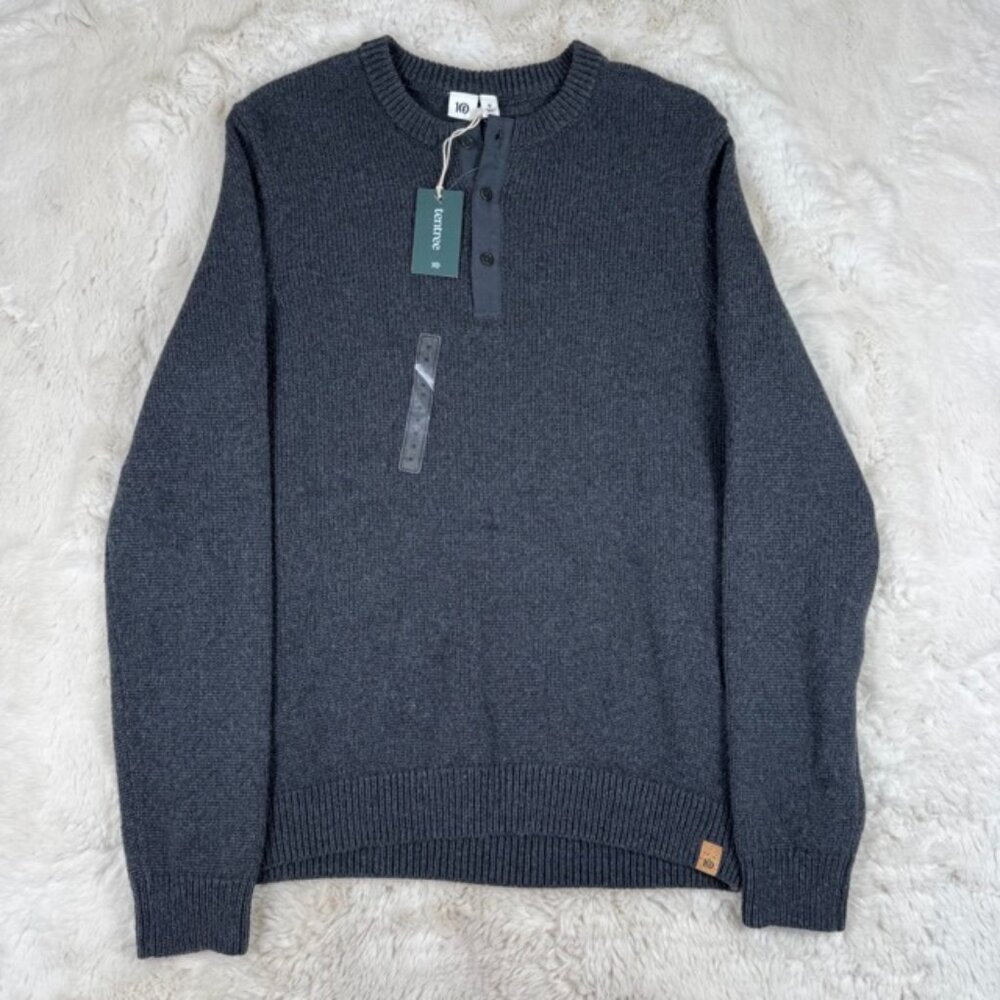 Tentree Men's Highline Wool Placket Sweater Dark Grey Heather Size Medium NWT